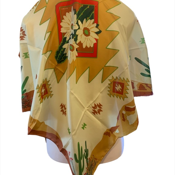 Wyoming Traders Wild Rag Southwest Cactus Print 100% Silk Western Scarf 34.5" - Picture 3 of 3